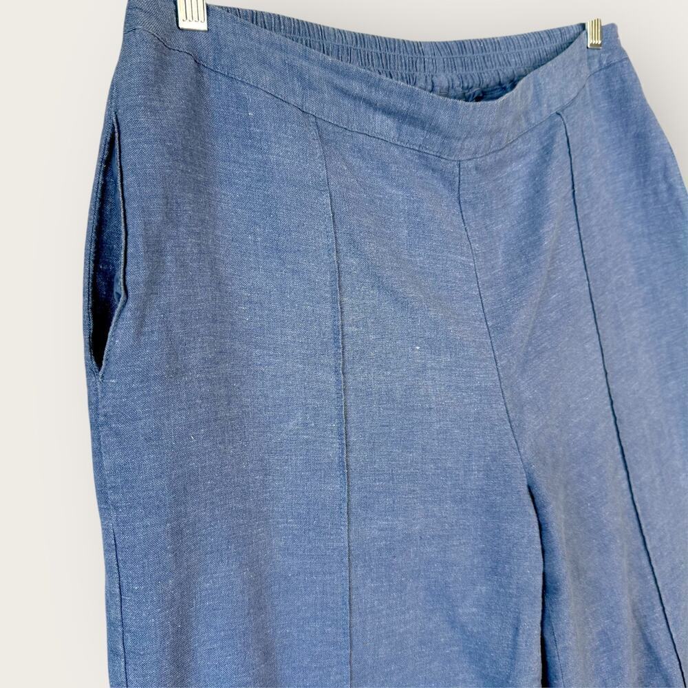 Coldwater Creek Vintage Linen Blend Cargo Crop Wide Leg Pants Pullon Size L Blue - Picture 6 of 14